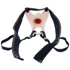  Телесный полый страпон на ремешках 16,5 см 