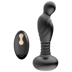  Черный массажер простаты с вибрацей и возвратно-поступательными движениями 