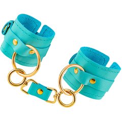 Голубые однослойные кожаные наручники 