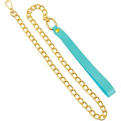  Голубой кожаный поводок с карабином для ошейника 80 см 