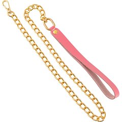  Розовый кожаный поводок с карабином для ошейника 80 см 