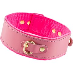  Розовый двуслойный кожаный ошейник с подкладкой из фетра 