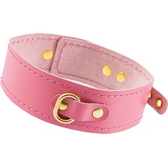  Розовый кожаный однослойный ошейник с прошивкой 