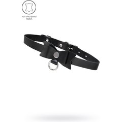  Черный чокер-ошейник с бабочкой и колечком 