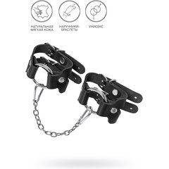  Черные кожаные наручники-браслеты из двух ремешков 