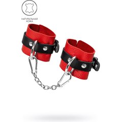  Красно-черные мягкие наручники с одним ремешком с люверсами 