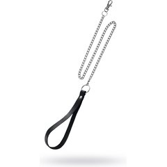  Поводок с ручкой из черной натуральной кожи и карабином для ошейника 