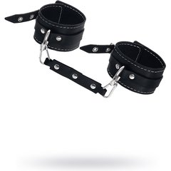  Черные двухслойные кожаные оковы с белой строчкой 