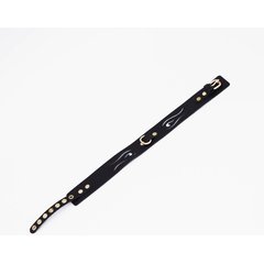  Черный кожаный ошейник с золотистой фурнитурой 