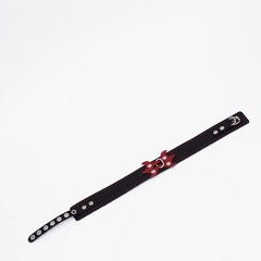  Черный ошейник с красным декором и строчкой 