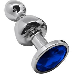  Серебристая анальная втулка Wooomy Lollypop Size S с синим кристаллом 