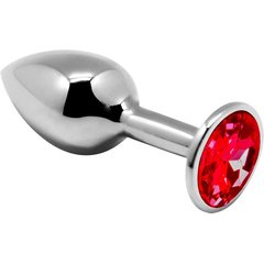  Серебристая анальная втулка Mini Metal Butt Plug Size M с красным кристаллом 
