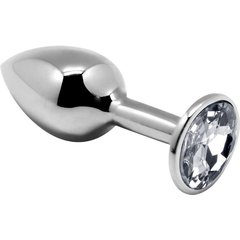  Серебристая анальная втулка с прозрачным кристаллом Mini Metal Butt Plug Size L 9 см 