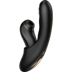  Черный вибратор с возвратно-поступательными движениями и вакуумом Fatima 19,2 см 