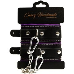  Черно-фиолетовые скругленные наручники с мягкой подкладкой 