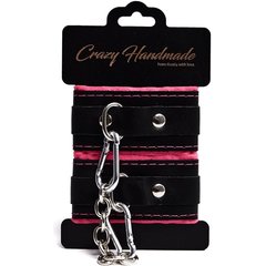  Черно-розовые скругленные наручники с мягкой подкладкой 