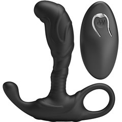  Черный изогнутый массажёр простаты с вибрацией и пультом ДУ 