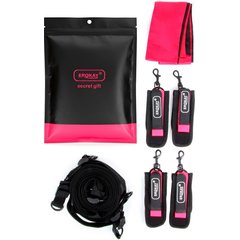  Черно-розовый эротический набор: фиксатор, оковы, наручники, повязка 