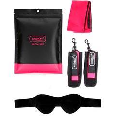  Черно-розовый эротический набор: маска, наручники и повязка 