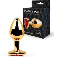 Золотистая анальная пробка с красным кристаллом 9 см 
