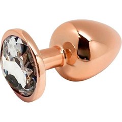  Золотистая анальная втулка Wooomy Tralalo L с прозрачным кристаллом 9 см 