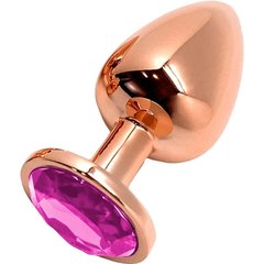  Золотистая анальная втулка Wooomy Tralalo M с розовым кристаллом 8 см 