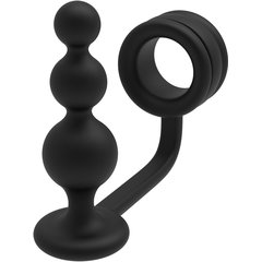 Черное эрекционное кольцо с анальной елочкой Cockring With Beaded Anal Plug 
