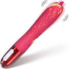  Розовый вибратор с функцией нагрева и подвижным язычком 18 см 