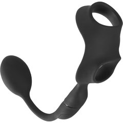  Черное виброкольцо с анальной пробкой Cock Ring with RC Butt Plug 