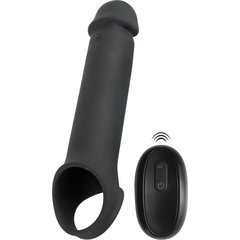  Черная вибронасадка для пениса с хомутом для мошонки и пультом ДУ Remote Controlled Penis Extension 
