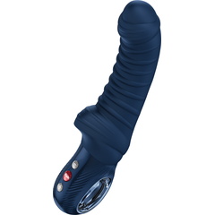  Синий вибратор Tiger с ребрышками 22,5 см 