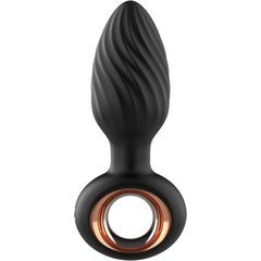  Черная анальная пробка с вибрацией, вращением и пультом ДУ 