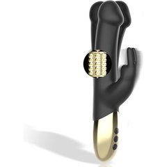  Черный вибратор-кролик с вращением бусин 22 см 