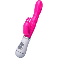  Ярко-розовый вибратор ToyFa A-toys с клиторальным стимулятором 20 см 