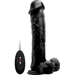  Чёрный вибратор-реалистик Vibrating Realistic Cock 11 With Scrotum 29,5 см 