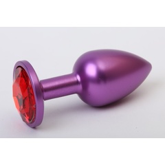  Фиолетовая анальная пробка с красным стразом 7,6 см 