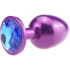  Фиолетовая анальная пробка с синим стразом 7,6 см 