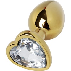  Золотистая пробка с прозрачным кристаллом-сердечком 8 см 