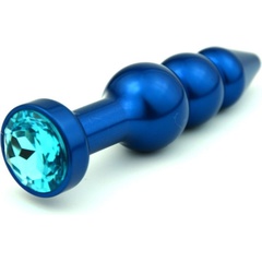  Синяя фигурная анальная пробка с голубым кристаллом 11,2 см 