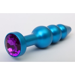  Синяя фигурная анальная пробка с фиолетовым кристаллом 11,2 см 