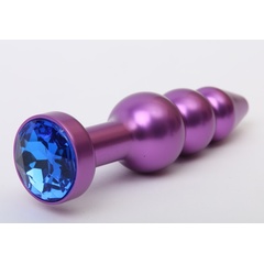  Фиолетовая фигурная анальная ёлочка с синим кристаллом 11,2 см 