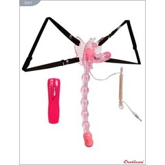  Розовый вибростимулятор «Бабочка» с анальным хвостом 