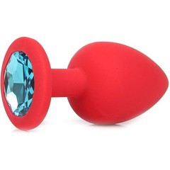  Красная силиконовая пробка с голубым кристаллом размера M 8 см 