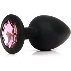  Чёрная силиконовая пробка с розовым кристаллом размера S 6,8 см 