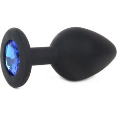  Чёрная силиконовая пробка с синим кристаллом размера M 8 см 