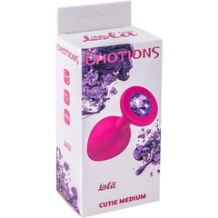  Средняя розовая анальная пробка Emotions Cutie Medium с фиолетовым кристаллом 8,5 см 