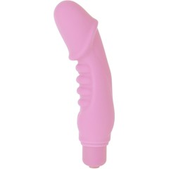  Розовый вибратор Power Penis со стимулирующими рёбрами 12,5 см 