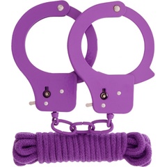  Фиолетовые наручники из листового металла в комплекте с веревкой BONDX METAL CUFFS LOVE ROPE SET 