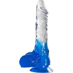  Голубой фаллоимитатор с прозрачным стволом и присоской 17,8 см 