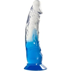  Голубой фаллоимитатор без мошонки с прозрачным стволом и присоской 15 см 